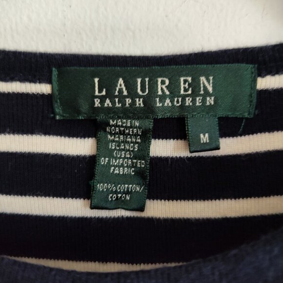 Ladies SZ M Lauren Ralph Lauren Navy-Stripe Long-Sleeve T-Shirt - Picture 4 of 4